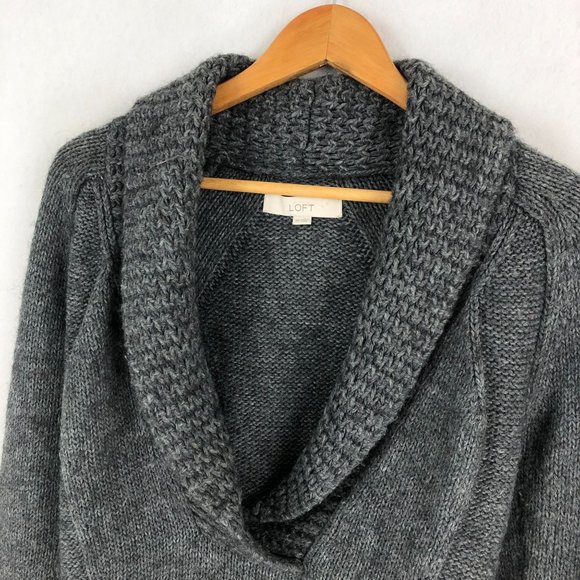 LOFT Women's Size X-Small Grey Alpaca Wool Blend Shawl Collar Knit Sweater - Picture 3 of 6